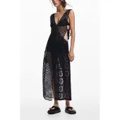 Desigual , Vestido de crochê, AlgodÃO, Preto, U