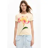 Desigual , Camiseta hibiscos, Mulher, AlgodÃO, Branco, XS