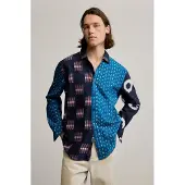 Desigual , Camisa estampada patch, Homem, AlgodÃO, Azul, S