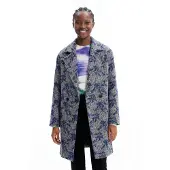 Desigual , Casaco cruzado ponto espiga, Azul, M