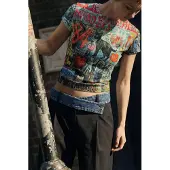 Desigual Camisa 'Cats' azul ciano / vermelho-alaranjado / vermelho escuro / preto