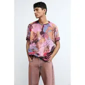 Desigual , Camiseta estampada floral, Homem, AlgodÃO, Vermelho, M