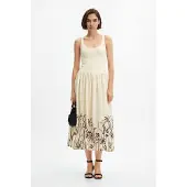 Desigual , Vestido midi evasê flores, Branco, S