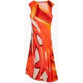Desigual , Vestido longo drapeado, Viscose, Laranja, XL