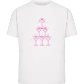 Miss Tee Camisa 'Cozy Drinks' rosa néon / branco