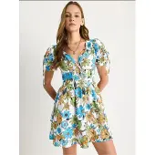Bianco Lucci Vestido azul céu / brocado / verde claro / branco