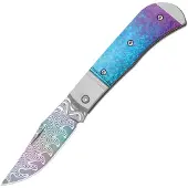 Kizer Cutlery Navalha Trestle Rainbow Damascus, Gray Aluminum & Crystallzied Ti
