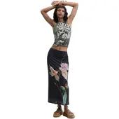 Desigual , Saia longa estampada, Mulher, PoliÉSter, Preto, M