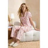 Trendyol Pijama castanho / rosa claro / carmesim / branco