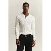 Gant para homem. 8050616 Polo de tricô trançado cor creme (L), Branco, Casual, Algodão, Clássico, Manga comprida