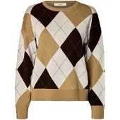 Selected femme Pullover 'SLWTHEA' creme / castanho / preto