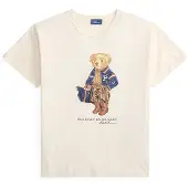 Ralph Lauren para mulher. 211B17774001 Camiseta de malha jersey com Polo Bear branco sujo (XS), Casual, Algodão, Manga curta