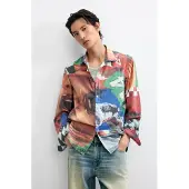 Desigual Camisa azul escuro / castanho / cinzento claro / vermelho ferrugem