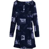 Desigual , Vestido com decote quadrado e estampas de postais, Viscose, Azul, M
