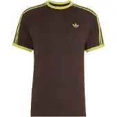 Adidas Camisa '3-Stripes' castanho escuro / limão