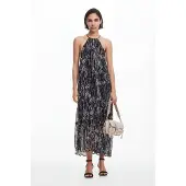 Desigual , Vestido halter com ilustrações de flores, PoliÉSter, Preto, S