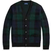 Ralph Lauren para homem. 710B23895001 Cardigã de lã com quadros preto (M), Casual, Manga comprida