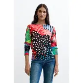 Desigual Pullover azul claro / verde relva / salmão / preto