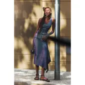Desigual , Saia longa de malha tornassolada, Mulher, Azul, M