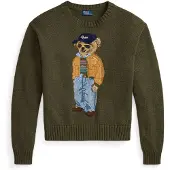 Ralph Lauren para mulher. 211B17762001 Camisola de algodão com Polo Bear verde (M), Casual, Manga comprida