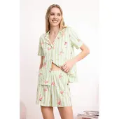 Trendyol Pijama creme / verde claro / cor-de-rosa