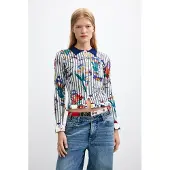 Desigual , suéter floral gola camisa, Mulher, Branco, S