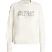 GUESS para mulher. W6YR30Z0978 Camisola Madeline Logo Manga Comprida branco creme (XS), Casual, Viscoso