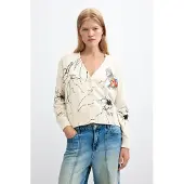 Desigual Casaco de malha azure / preto / branco