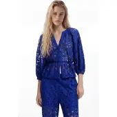 Desigual , Blusa perfurada, PoliÉSter, Azul, XS