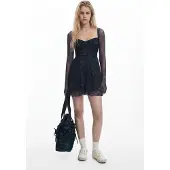 Desigual , Vestido plissado Collina Strada, PoliÉSter, Preto, XL