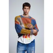 Desigual Pullover azul / mostarda / laranja / branco