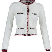Trendyol Casaco de malha ecru / vermelho / preto