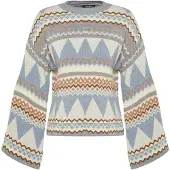 Trendyol Pullover azul fumado / castanho claro / amarelo pastel / cinza fumado
