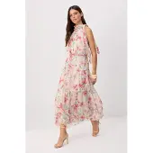 Trendyol Vestido creme / verde claro / cor-de-rosa / vermelho claro