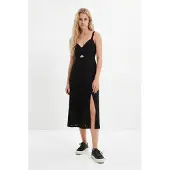 Desigual , Vestido midi bordados, AlgodÃO, Preto, XL