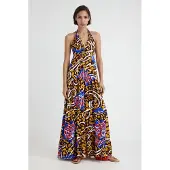 Desigual , Vestido comprido halter Stella Jean, Viscose, Amarelo, M
