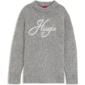 HUGO Pullover 'Sloguinny' cinzento / branco