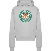Merchcode Sweatshirt 'Stranger Things Hawkins Tigers' cinzento / verde / laranja / branco