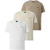 BOSS Camisa creme / castanho claro / branco