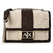 Armani Exchange para mulher. XW000070AF28295M6027 Bolsa tiracolo de camurça e pelo de borrego com alça de corrente bege (OSFA), Casual,