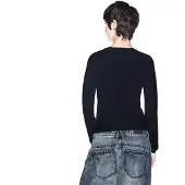 Armani Exchange para mulher. XW002881AF10352UC001 Camisola com logótipo bordado preto (S), Casual, Viscoso, Manga curta