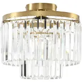 LINDBY Candeeiro de teto Felicity, Ø 30 cm, latão, vidro cristal