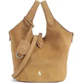 Ralph Lauren para mulher. 428P23820001 Bolsa tote transversal Polo Play de camurça bege (OSFA), Casual, Pele