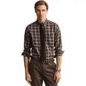Gant para homem. 3262020 Camisa axadrezada castanha (M), Marrom, Casual, Clássico, Manga comprida, Lyocell, Taupe