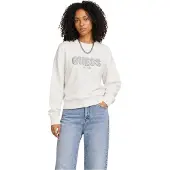 GUESS para mulher. W6YR30Z0978 Camisola Madeline Logo Manga Comprida branco creme (S), Casual, Viscoso