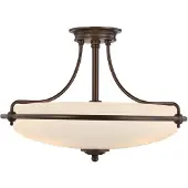 QUOIZEL Candeeiro de teto Griffin com suporte, Ø 53 cm, bronze/ópala