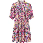 Faina Vestido navy / azure / amarelo claro / fúcsia