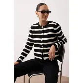 Trendyol Casaco de malha preto / branco