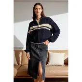 Trendyol Casaco de malha navy / branco natural
