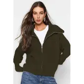 Trendyol Casaco de malha verde escuro